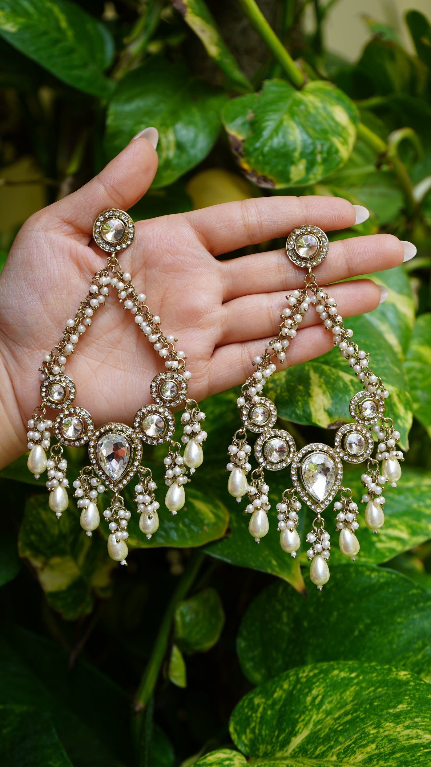 Kundan Teardrop Chaandbali Earrings
