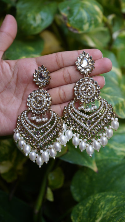 Noorika chandbali earrings with pearl drops and intricate detailing – Pahraav Jewelry