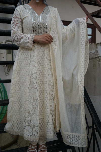 Mehar White Anarkali kurta set
