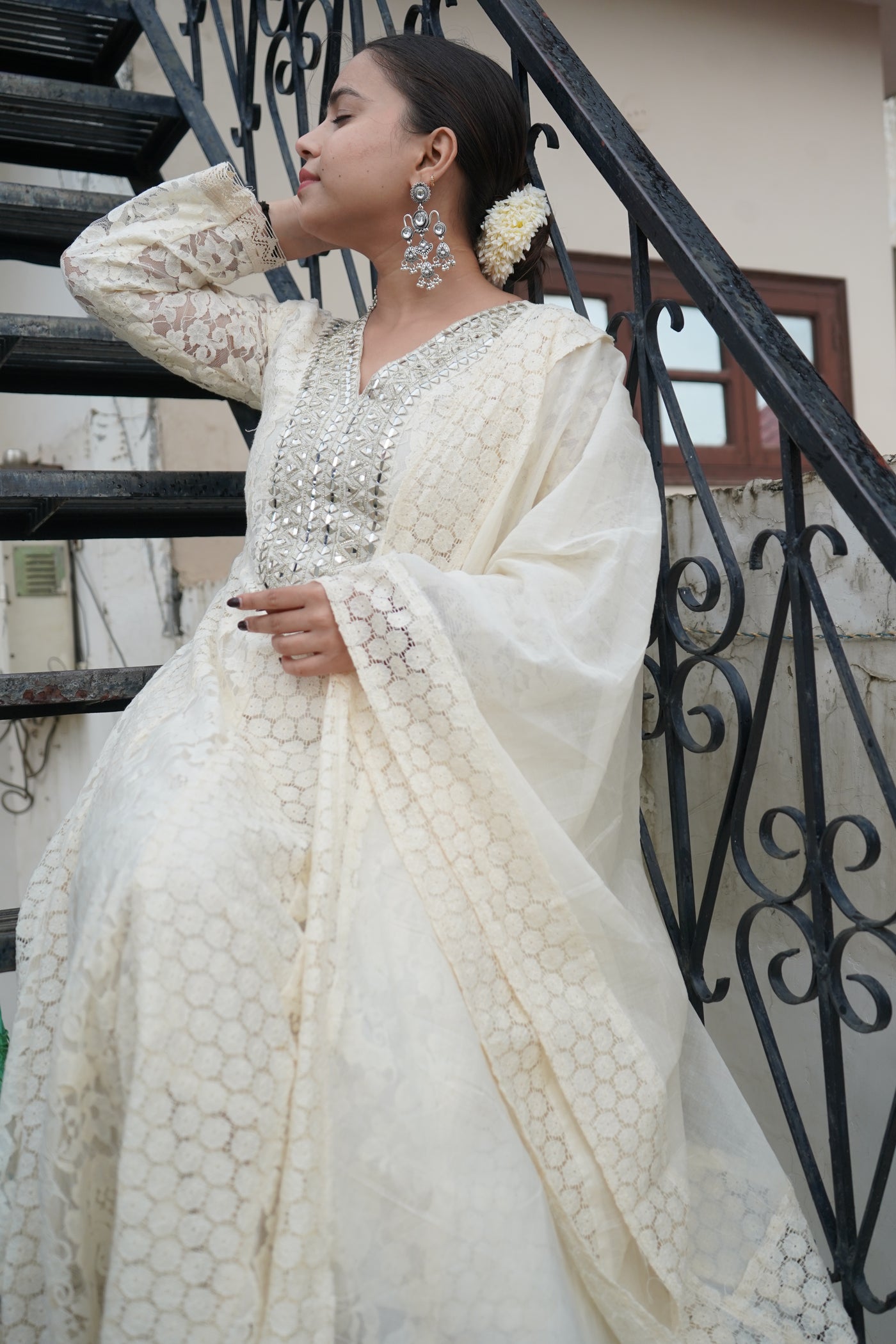 Mehar White Anarkali kurta set