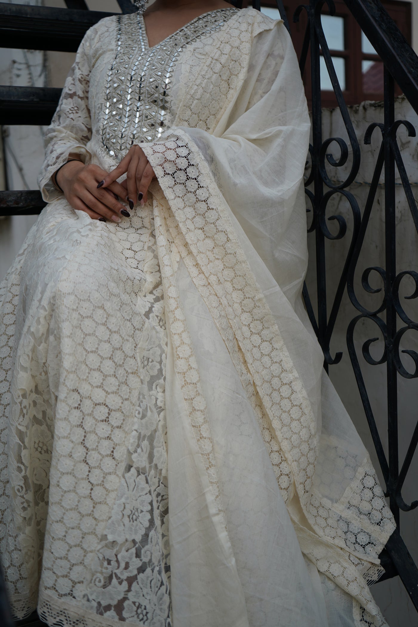 Mehar White Anarkali kurta set
