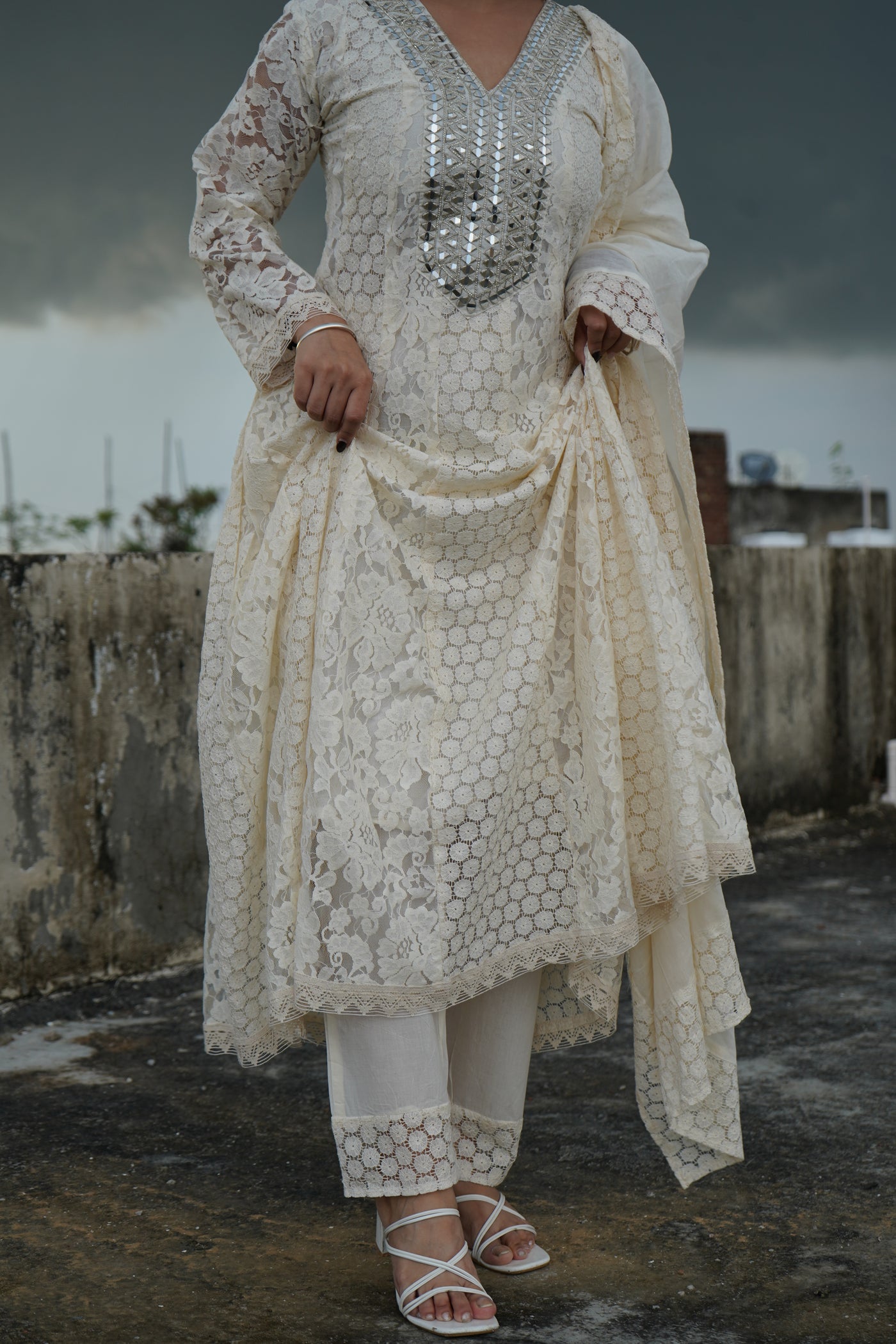 Mehar White Anarkali kurta set