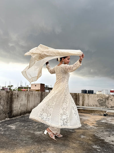 Mehar White Anarkali kurta set